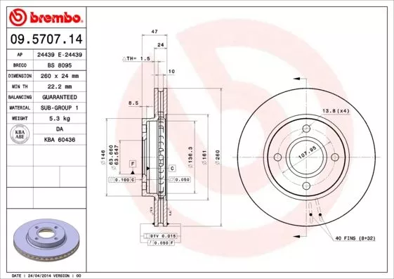 Brembo 09.5707.14 Тормозные диски