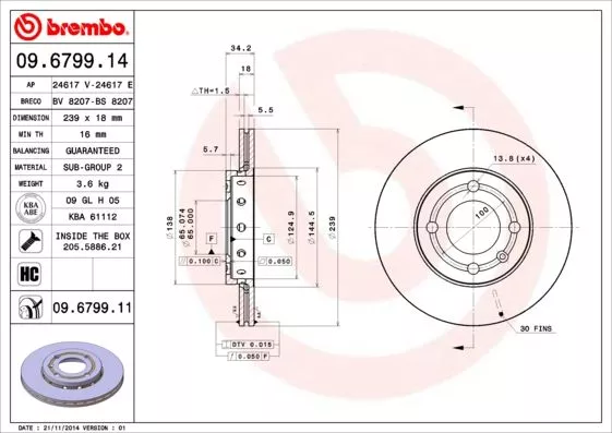 Brembo 09.6799.11 Гальмівні диски
