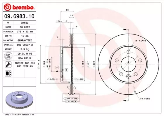 Brembo 09.6983.10 Гальмівні диски