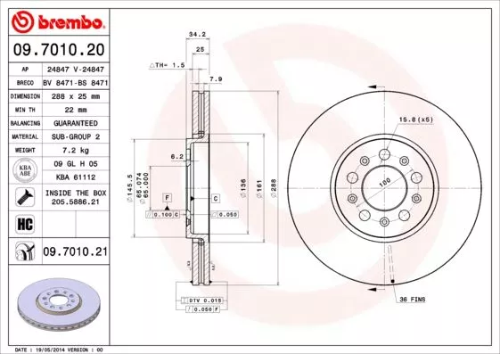Brembo 09.7010.21 Диски