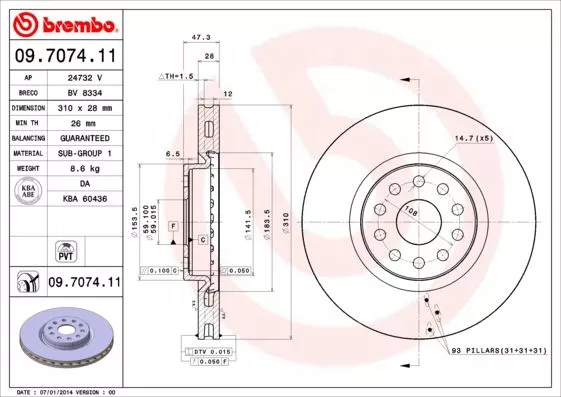 Brembo 09.7074.11 Гальмівні диски