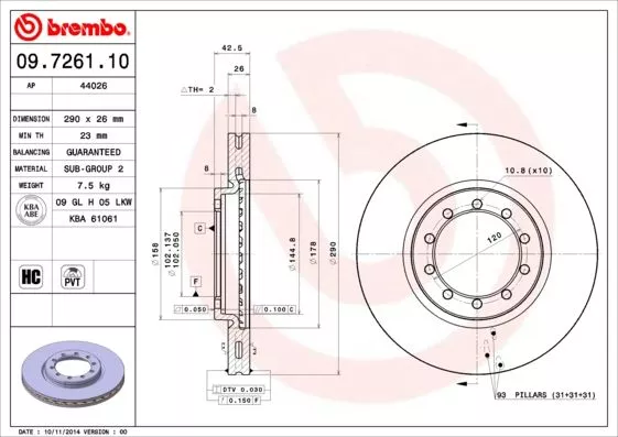 Brembo 09.7261.10 Тормозные диски