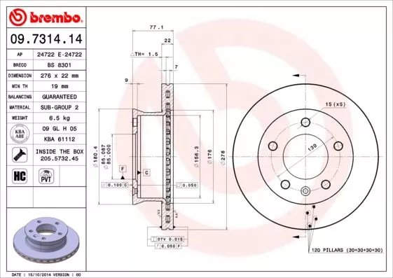 Brembo 09.7314.14 Тормозные диски