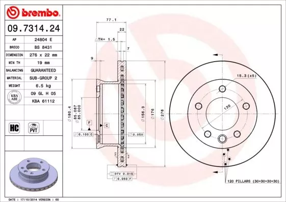 Brembo 09.7314.24 Тормозные диски