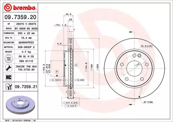 Brembo 09.7359.21 Диски