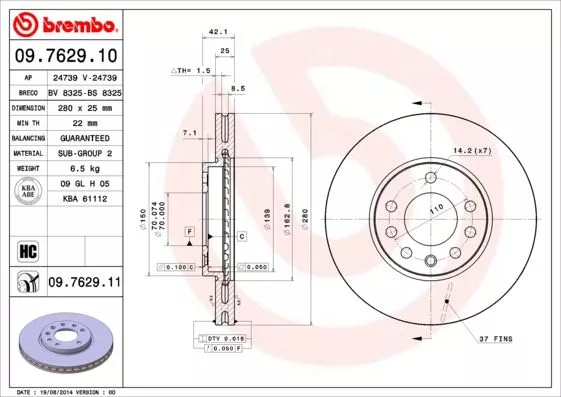 Brembo 09.7629.11 Тормозные диски