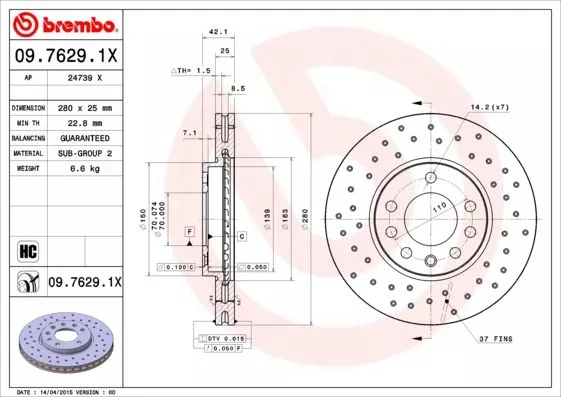 Brembo 09.7629.1X Диски