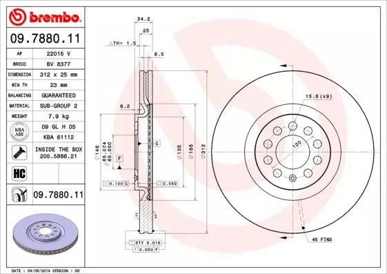 Brembo 09.7880.11 Тормозные диски