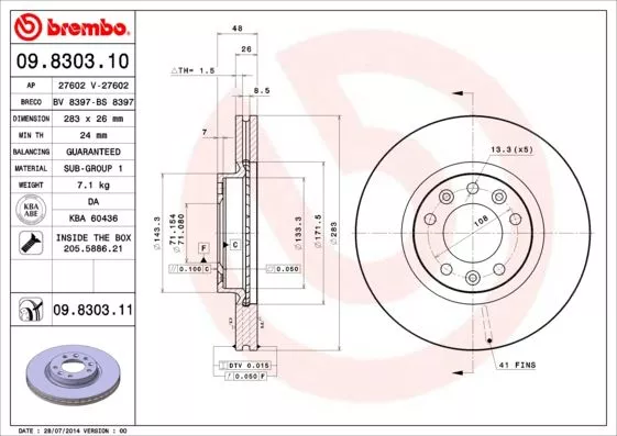Brembo 09.8303.10 Тормозные диски