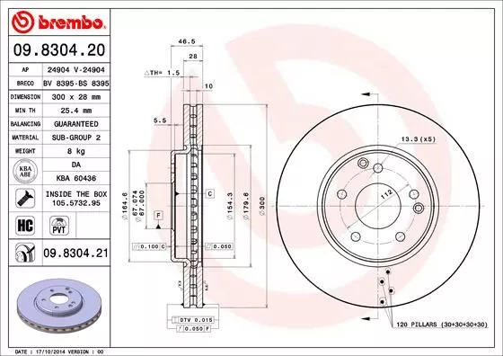 Brembo 09.8304.21 Тормозные диски