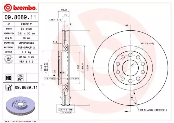 Brembo 09.8689.11 Гальмівні диски