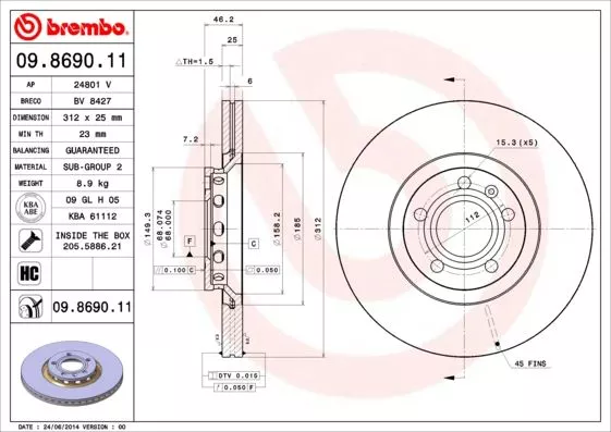 Brembo 09.8690.11 Гальмівні диски