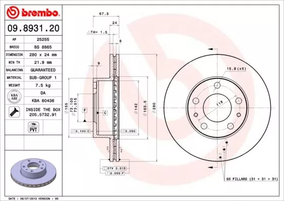 Brembo 09.8931.20 Гальмівні диски