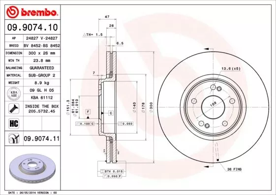 Brembo 09.9074.11 Гальмівні диски