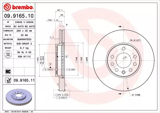 Brembo 09.9165.10 Тормозные диски