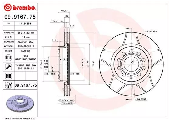 Brembo 09.9167.75 Тормозные диски