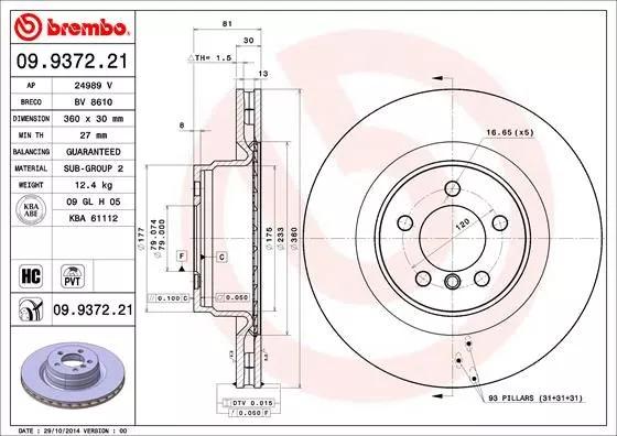 Brembo 09.9372.21 Тормозные диски