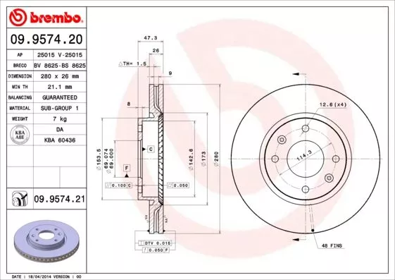 Brembo 09.9574.20 Гальмівні диски