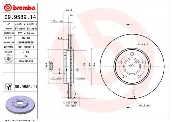 Brembo 09.9589.14 Тормозные диски