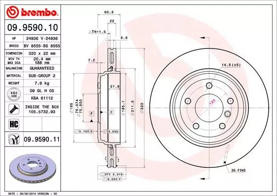 Brembo 09.9590.11 Тормозные диски