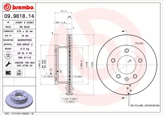 Brembo 09.9618.14 Диски