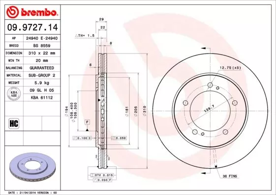 Brembo 09.9727.14 Тормозные диски