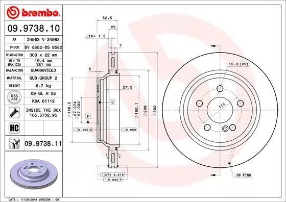 Brembo 09.9738.11 Гальмівні диски