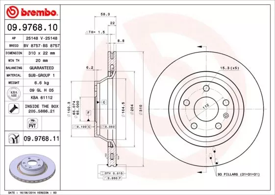 Brembo 09.9768.11 Тормозные диски