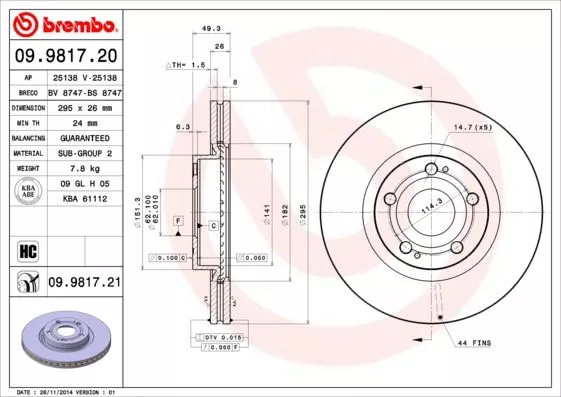 Brembo 09.9817.21 Диски