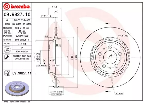 BREMBO 09.9827.11 Тормозные диски