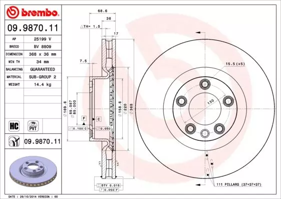 Brembo 09.9870.11 Гальмівні диски