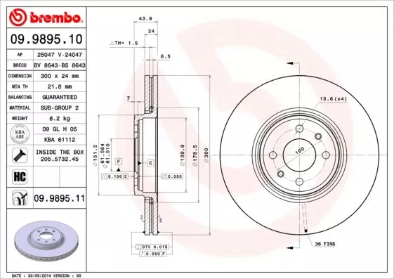 Brembo 09.9895.11 Гальмівні диски