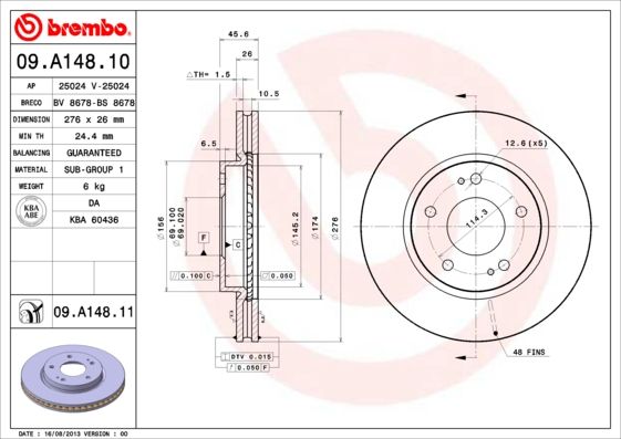 BREMBO 09.A148.10 Тормозные диски