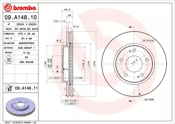 BREMBO 09.A148.11 Тормозные диски