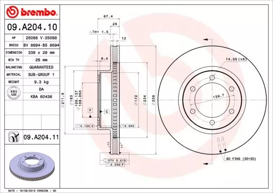 Brembo 09.A204.11 Гальмівні диски