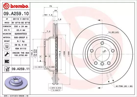 Brembo 09.A259.11 Тормозные диски