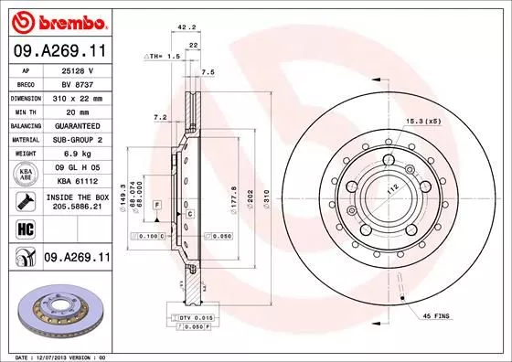 Brembo 09.A269.11 Тормозные диски