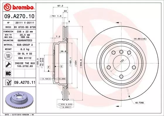 Brembo 09.A270.11 Гальмівні диски