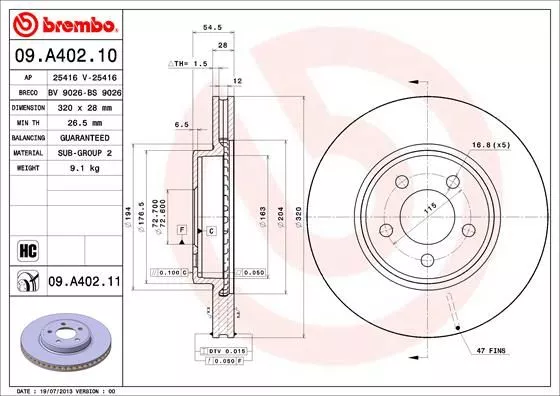 Brembo 09.A402.11 Тормозные диски