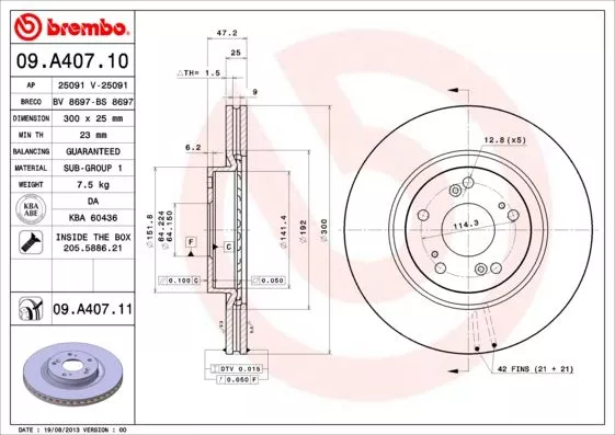 Brembo 09.A407.11 Тормозные диски