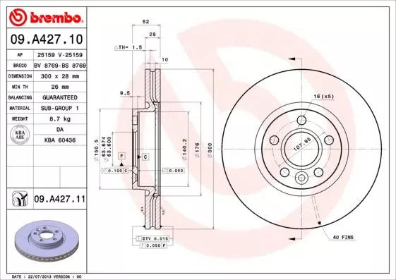 Brembo 09.A427.11 Тормозные диски