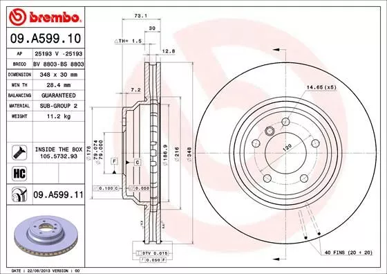 BREMBO 09.A599.11 Гальмівні диски