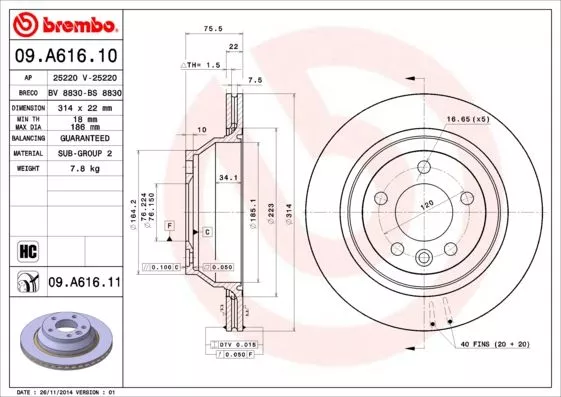 Brembo 09.A616.10 Гальмівні диски