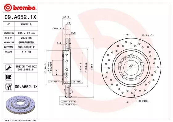 Brembo 09.A652.1X Гальмівні диски