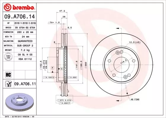 BREMBO 09.A706.11 Тормозные диски