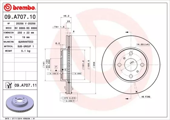 Brembo 09.A707.11 Диски