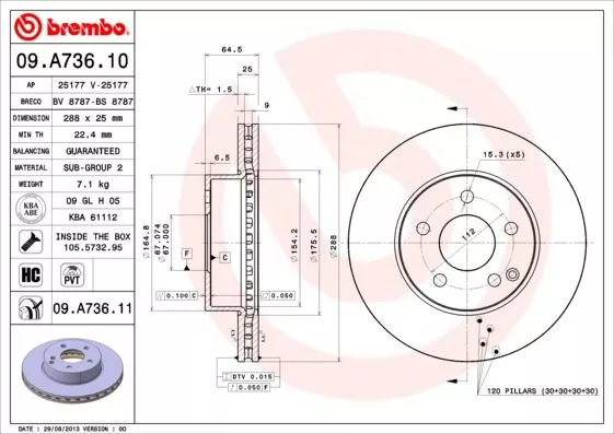 Brembo 09.A736.11 Гальмівні диски