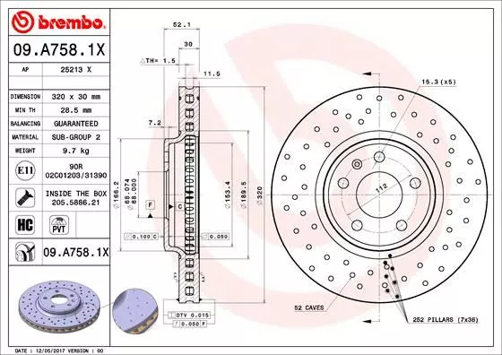 Brembo 09.A758.1X Тормозные диски