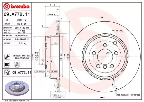 Brembo 09.A772.11 Тормозные диски