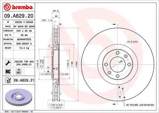 Brembo 09.A829.21 Гальмівні диски